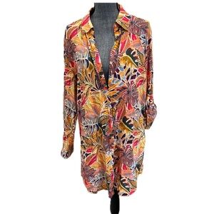 Vibrant Tropical Print Button-Up Swim Cover Up
